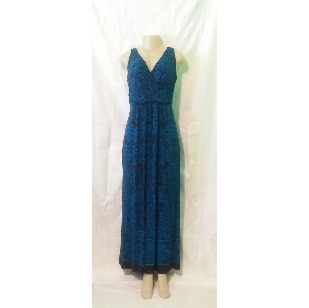 Chaps Turquoise/Brown Paisley Print Maxi Dress